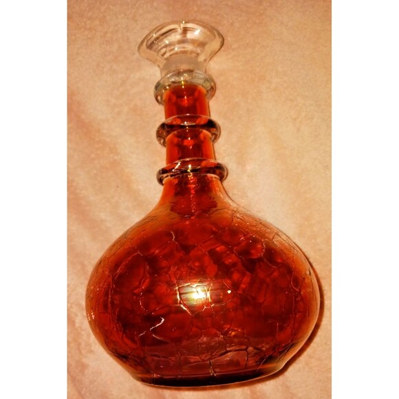 MCM Rainbow Blenko Cranberry Crackle Glass Decanter Missing Stopper Vintage - Picture 8 of 11